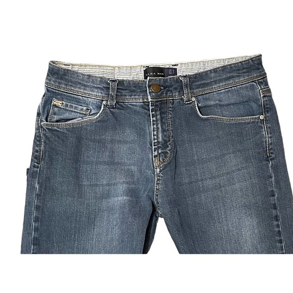 Zara Man Jeans Size 31 Waist Factory Distressing Medium Blue Denim Casual - Picture 7 of 9